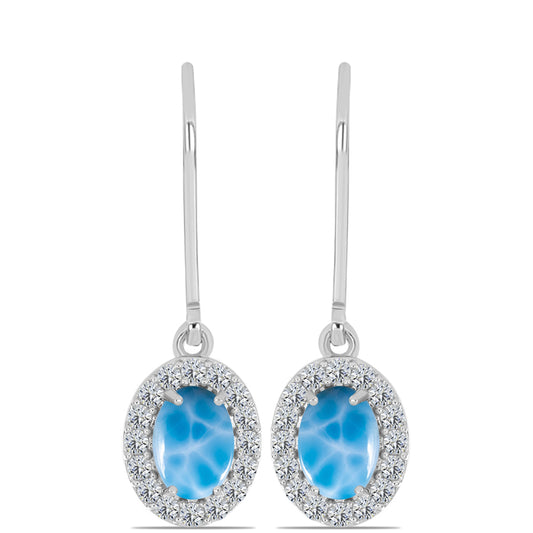 Strieborné Náušnice s Barahonským Larimarom a Bielym Topásom