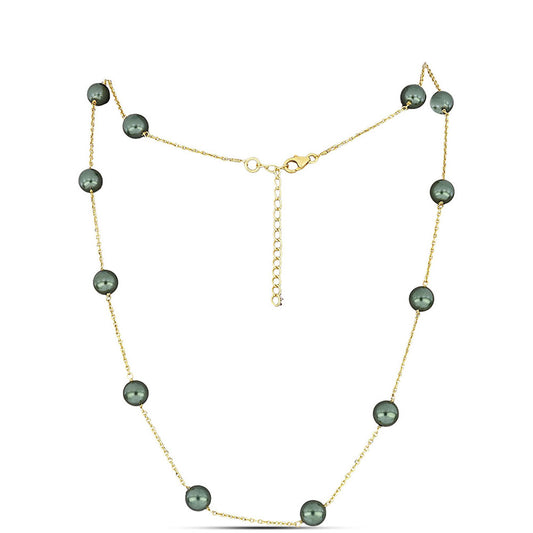 Pozlátený Strieborný Náhrdelník s so Sladkovodnou perlou v podobe Tahitskej zelenej ilúzie