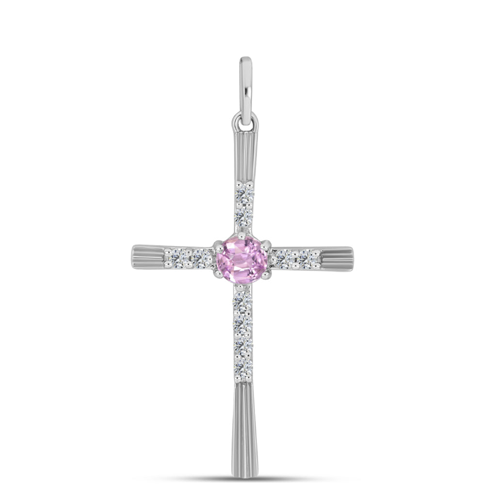 Kríž Strieborný Prívesok s Kunzitom z Pala a Bielym Topásom