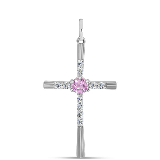 Kríž Strieborný Prívesok s Kunzitom z Pala a Bielym Topásom