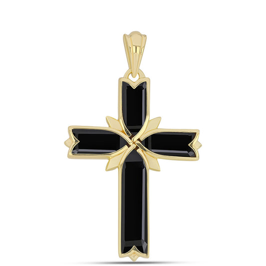 Kríž Pozlátený Strieborný Prívesok s Čiernym Ónyxom