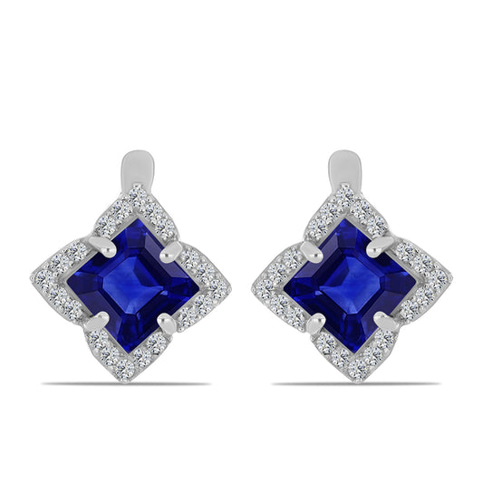 Strieborné Náušnice s Austrálskym Modrým Zafírom a Bielym Topásom