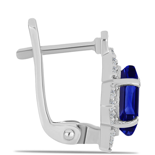 Strieborné Náušnice s Austrálskym Modrým Zafírom a Bielym Topásom