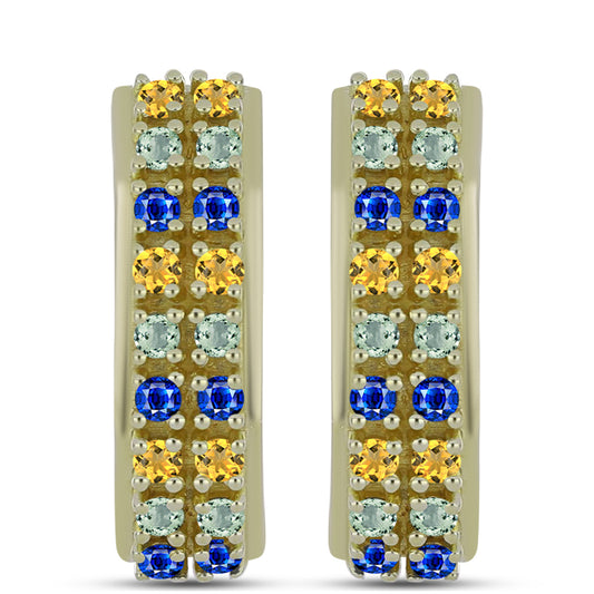 Pozlátené Strieborné Náušnice s Dúhovým Zafírom