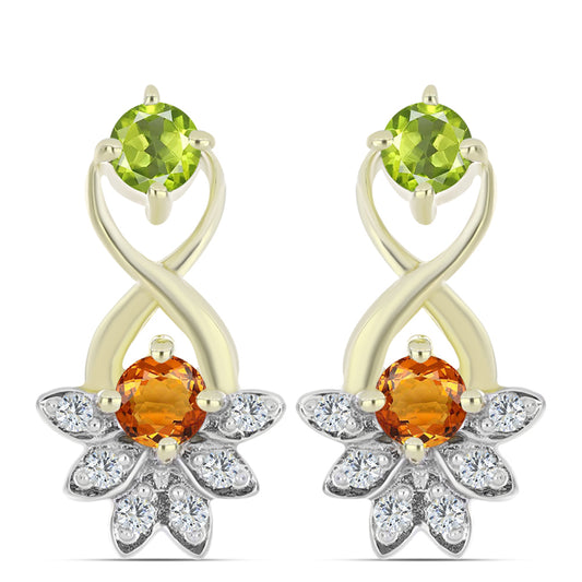 Pozlátené Strieborné Náušnice s Dúhovým Zafírom a Bielym Topásom