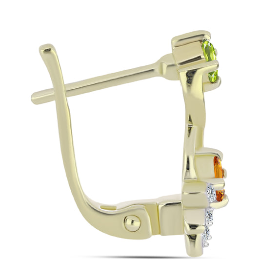 Pozlátené Strieborné Náušnice s Dúhovým Zafírom a Bielym Topásom