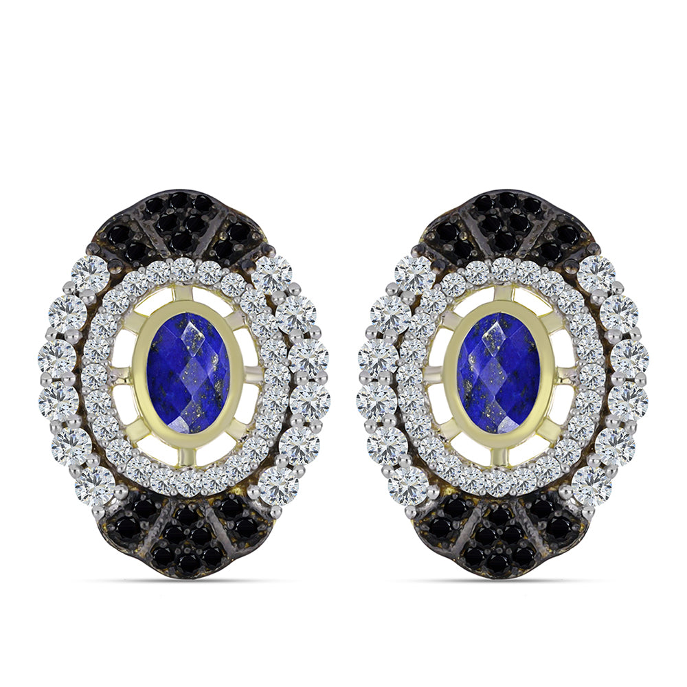 Pozlátené Strieborné Náušnice s Lapisom Lazuli a Bielym Topásom