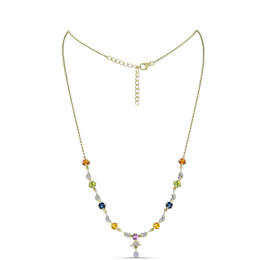 Pozlátený Strieborný Náhrdelník s Dúhovým Zafírom a Bielym Topásom