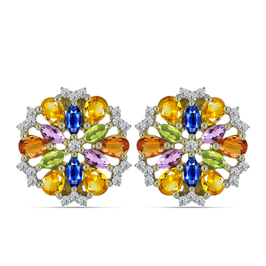 Pozlátené Strieborné Náušnice s Dúhovým Zafírom a Bielym Topásom