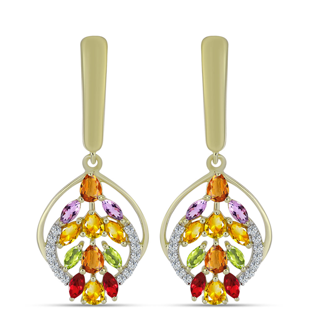 Pozlátené Strieborné Náušnice s Dúhovým Zafírom a Bielym Topásom