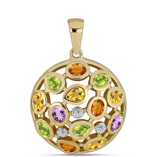 Pozlátený Strieborný Prívesok s Dúhovým Zafírom a Bielym Topásom
