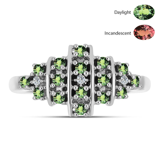 Strieborný Prsteň s Prírodným Alexsandritom a Bielym Topásom