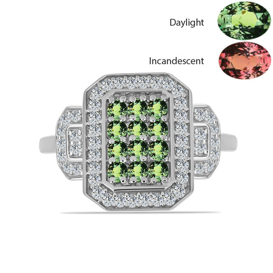 Strieborný Prsteň s Prírodným Alexsandritom a Bielym Topásom