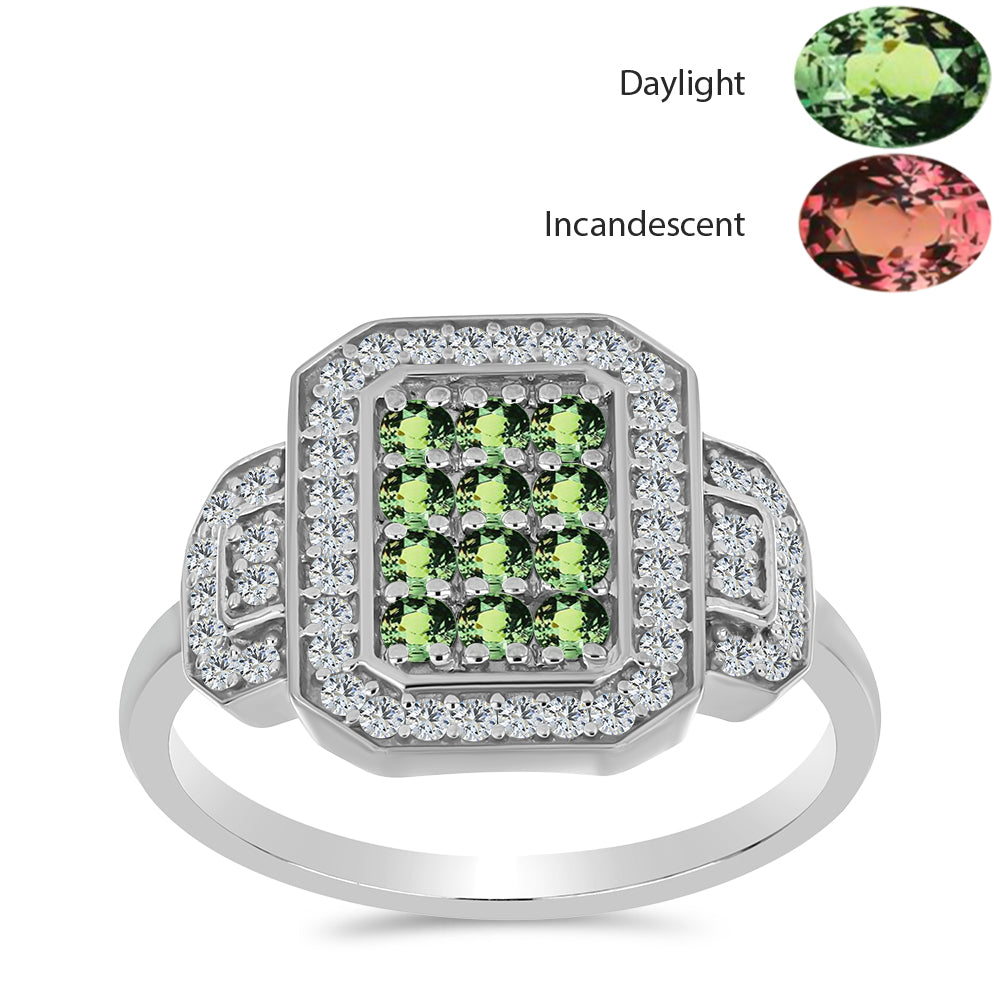 Strieborný Prsteň s Prírodným Alexsandritom a Bielym Topásom