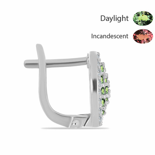 Strieborné Náušnice s Prírodným Alexsandritom a Bielym Topásom