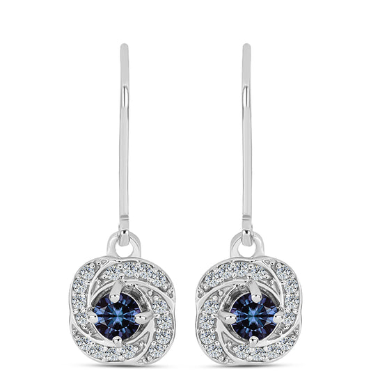 Strieborné Náušnice s "Cisársky fialový" moissanitom a Bielym Topásom