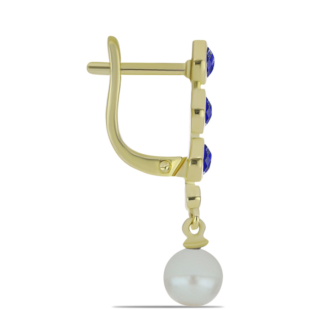 Pozlátené Strieborné Náušnice s Lapisom Lazuli a so Sladkovodnou Bielou Perlou 2 