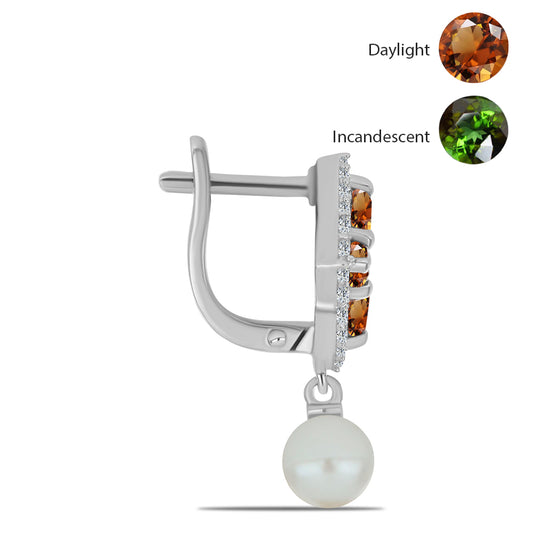 Strieborné Náušnice s Certifikovaný Anatólskym zultanitom pestovaný v laboratóriu a so Sladkovodnou Bielou Perlou