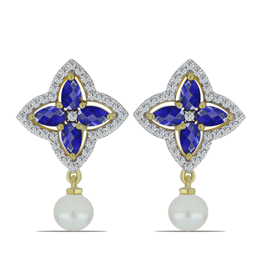 Pozlátené Strieborné Náušnice s Lapisom Lazuli a so Sladkovodnou Bielou Perlou 1 