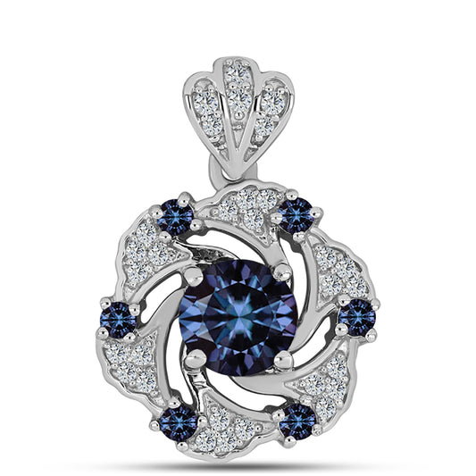 Strieborný Prívesok s "Cisársky fialový" moissanitom a Bielym Topásom