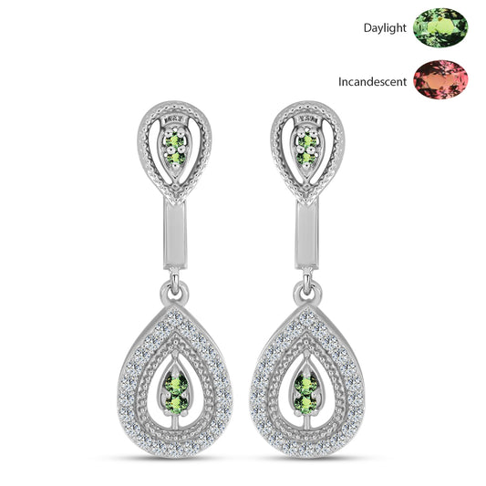 Strieborné Náušnice s Prírodným Alexsandritom a Bielym Topásom