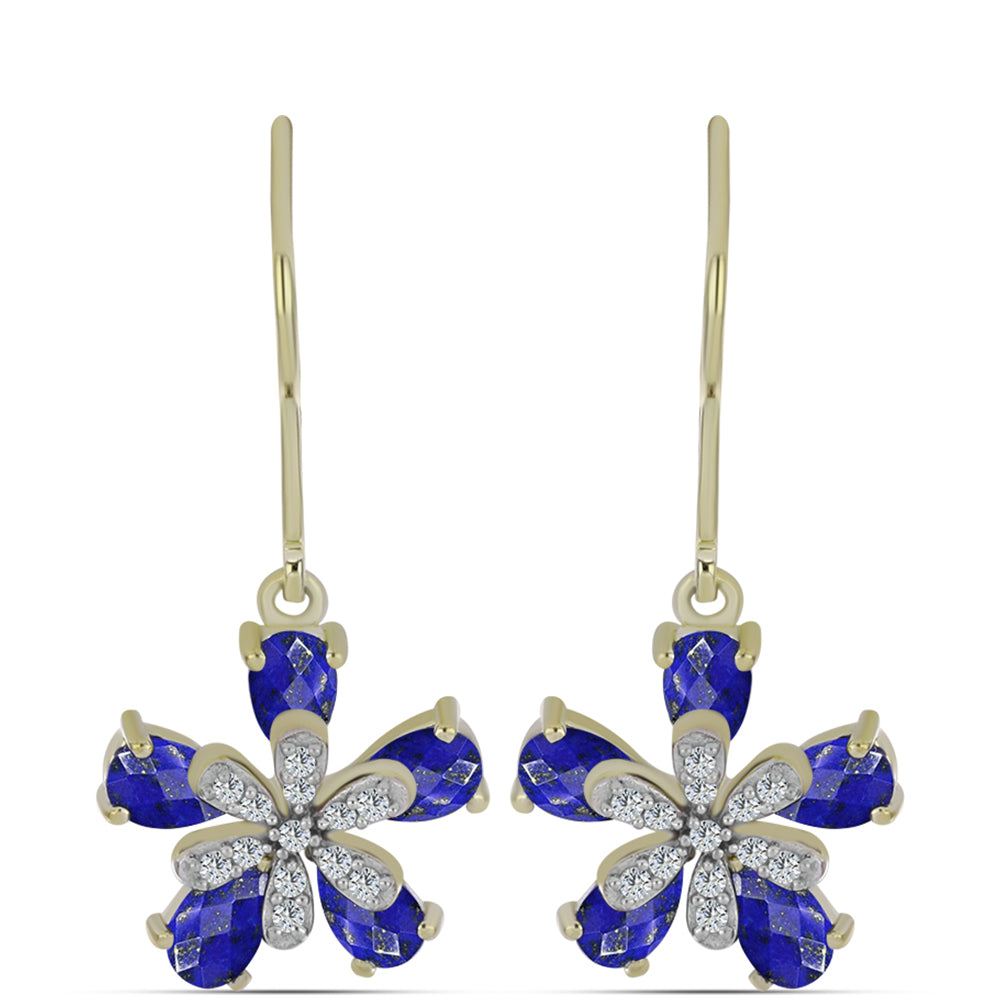 Pozlátené Strieborné Náušnice s Lapisom Lazuli a Bielym Topásom