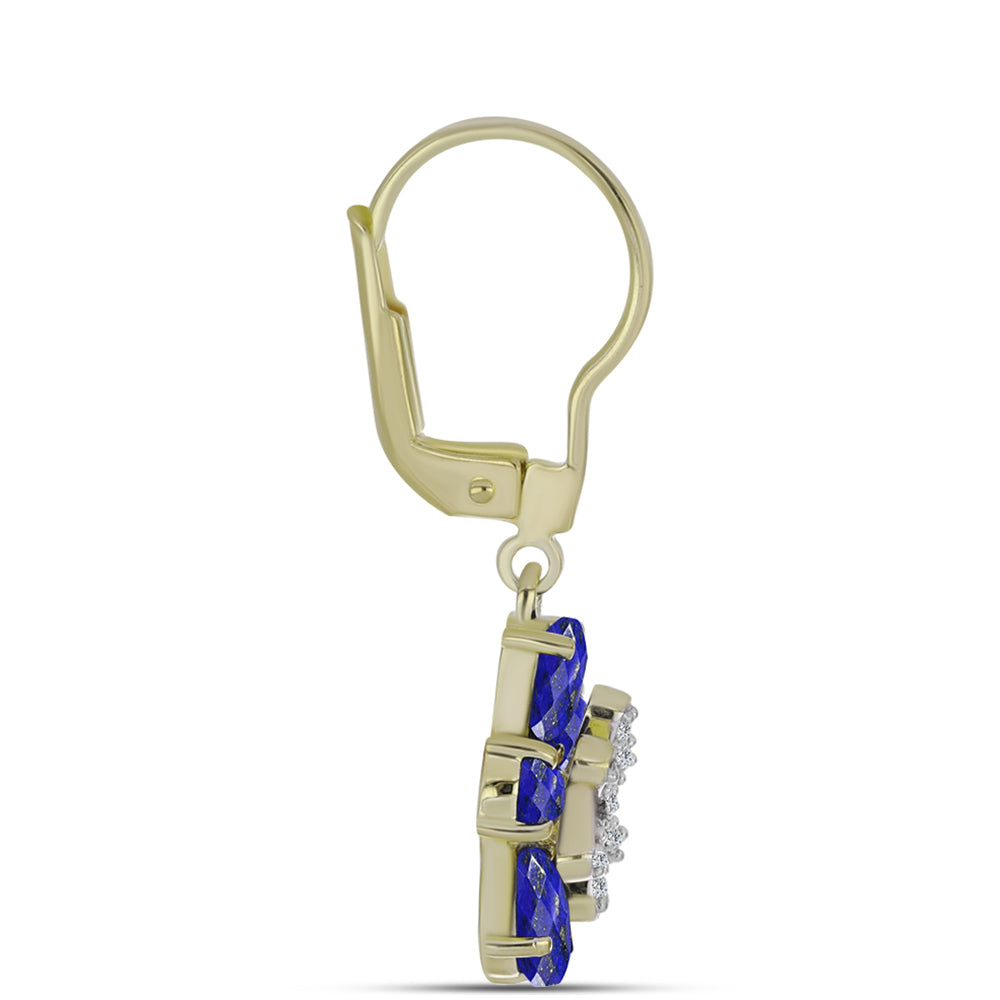 Pozlátené Strieborné Náušnice s Lapisom Lazuli a Bielym Topásom 2 