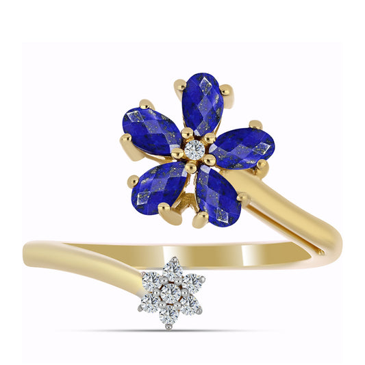 Pozlátený Strieborný Prsteň s Lapisom Lazuli a Bielym Topásom