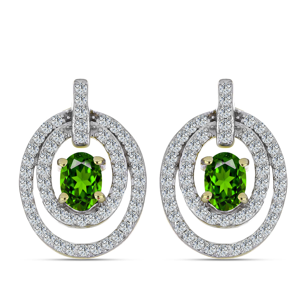 Pozlátené Strieborné Náušnice s Dúhovým Zafírom a Bielym Topásom