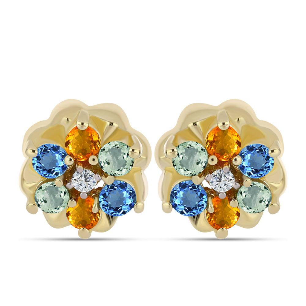 Pozlátené Strieborné Náušnice s Dúhovým Zafírom a Bielym Topásom