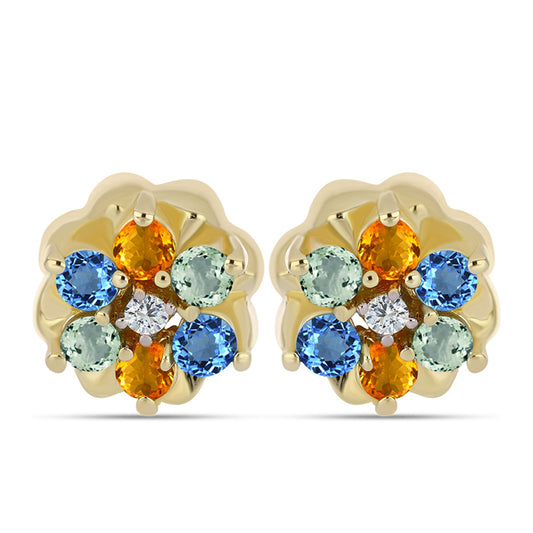 Pozlátené Strieborné Náušnice s Dúhovým Zafírom a Bielym Topásom