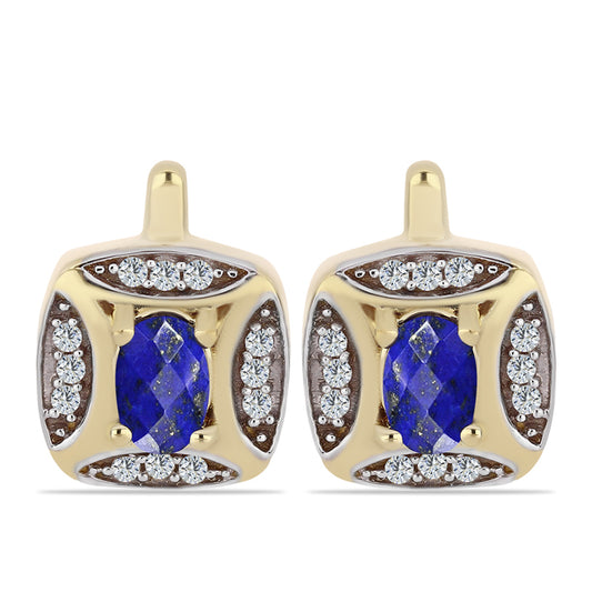 Pozlátené Strieborné Náušnice s Lapisom Lazuli a Bielym Topásom