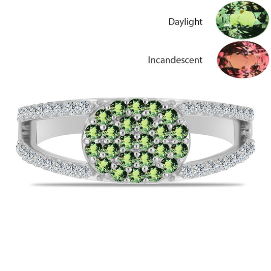 Strieborný Prsteň s Prírodným Alexsandritom a Bielym Topásom