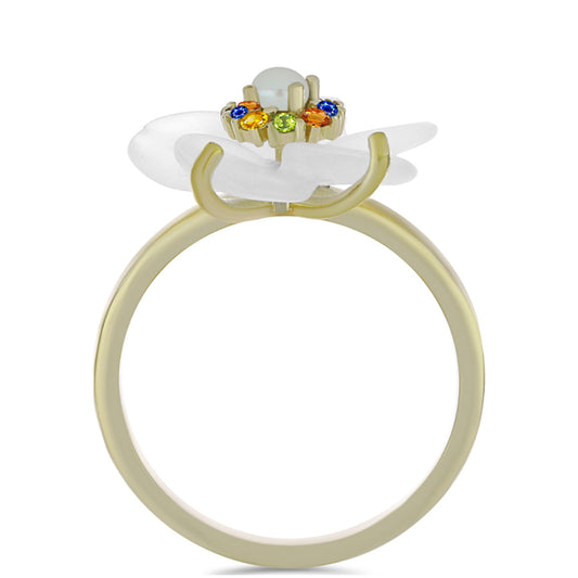 Pozlátený Strieborný Prsteň s Dúhovým Zafírom a so Sladkovodnou Bielou Perlou