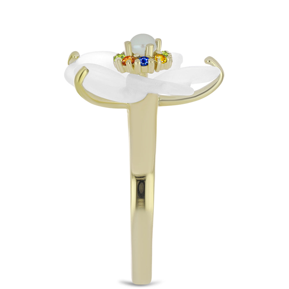 Pozlátený Strieborný Prsteň s Dúhovým Zafírom a so Sladkovodnou Bielou Perlou 4 