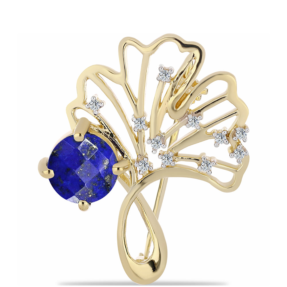 Pozlátený Strieborný Brošňa s Lapisom Lazuli a Bielym Topásom 1 