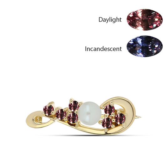 Pozlátený Strieborný Brošňa s Ivory Meňavým Granátom a Bielou Sladkovodnou Perlou