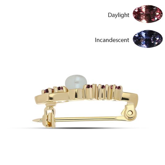 Pozlátený Strieborný Brošňa s Ivory Meňavým Granátom a Bielou Sladkovodnou Perlou