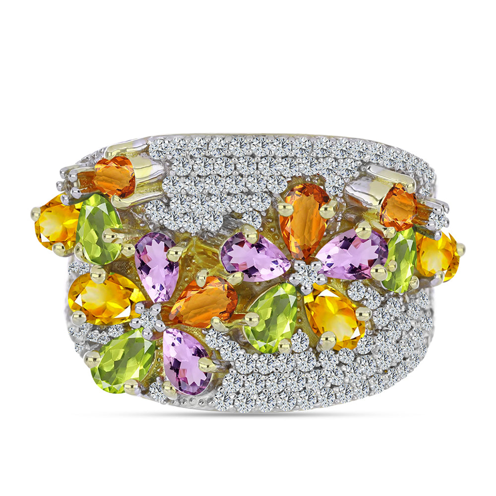 Pozlátený Strieborný Prsteň s Dúhovým Zafírom a Bielym Topásom 2 