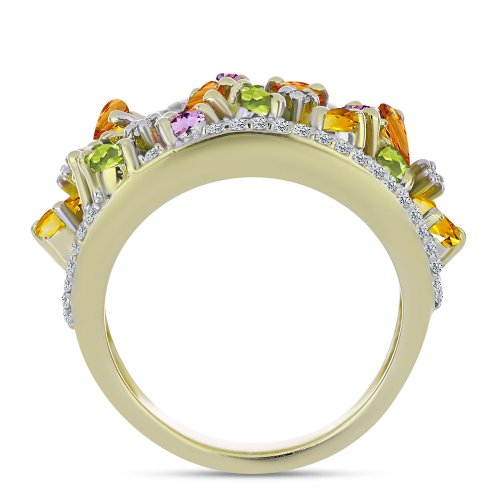 Pozlátený Strieborný Prsteň s Dúhovým Zafírom a Bielym Topásom