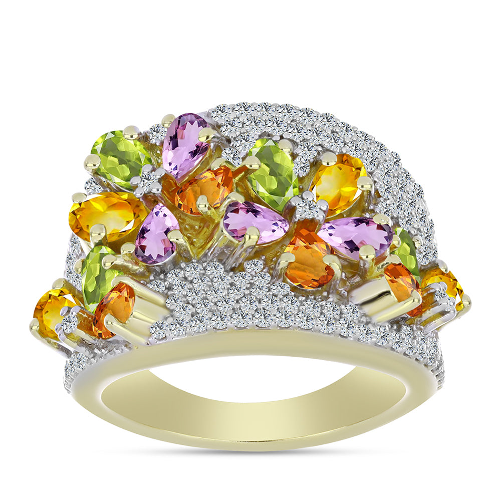 Pozlátený Strieborný Prsteň s Dúhovým Zafírom a Bielym Topásom 1 