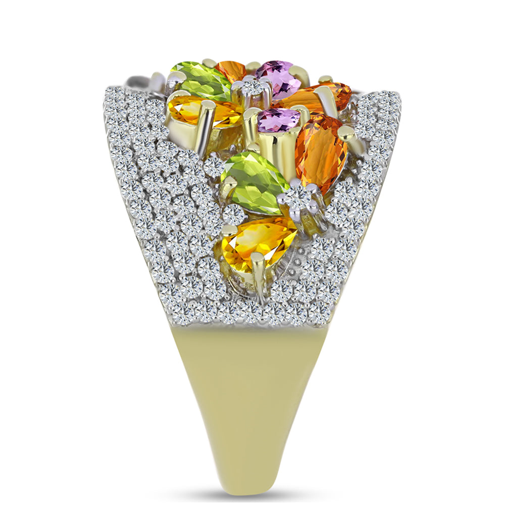 Pozlátený Strieborný Prsteň s Dúhovým Zafírom a Bielym Topásom