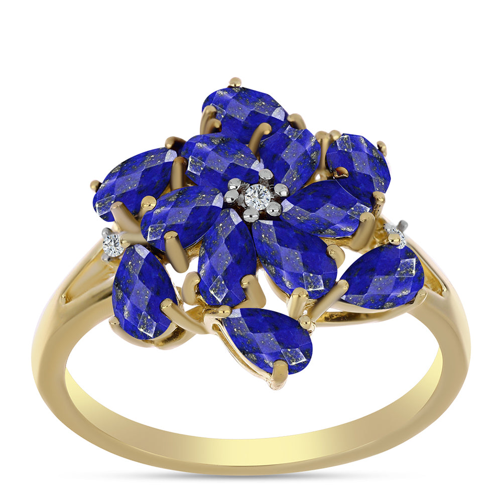 Pozlátený Strieborný Prsteň s Lapisom Lazuli a Bielym Topásom 3 