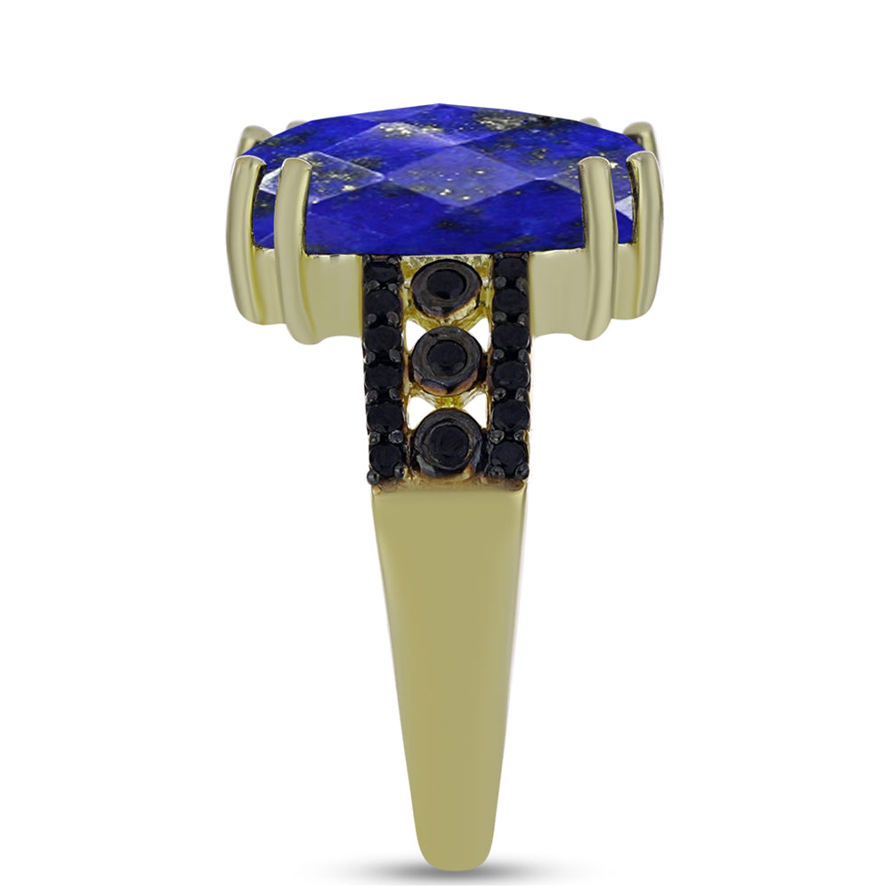 Pozlátený Strieborný Prsteň s Lapisom Lazuli a Čiernym Spinelom 4 