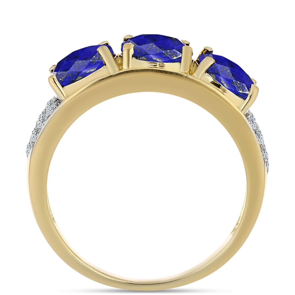 Pozlátený Strieborný Prsteň s Lapisom Lazuli a Bielym Topásom 3 