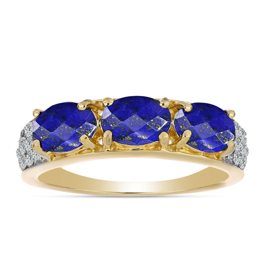 Pozlátený Strieborný Prsteň s Lapisom Lazuli a Bielym Topásom