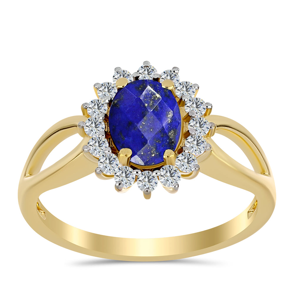 Pozlátený Strieborný Prsteň s Lapisom Lazuli a Bielym Topásom