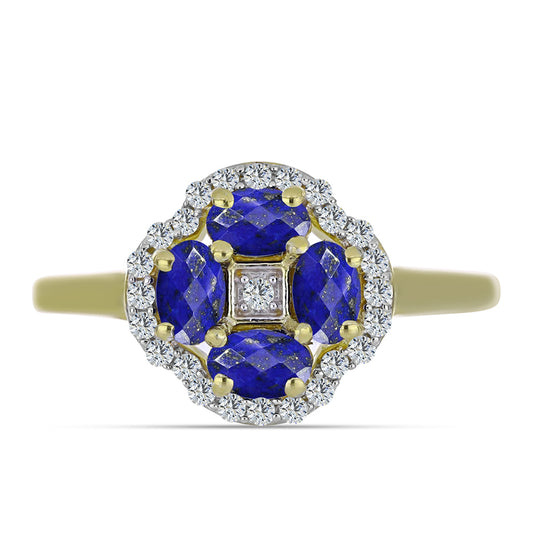 Pozlátený Strieborný Prsteň s Lapisom Lazuli a Bielym Topásom