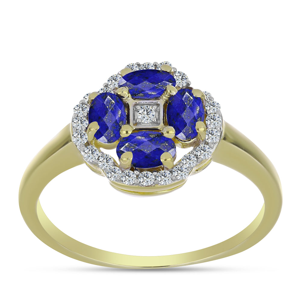 Pozlátený Strieborný Prsteň s Lapisom Lazuli a Bielym Topásom