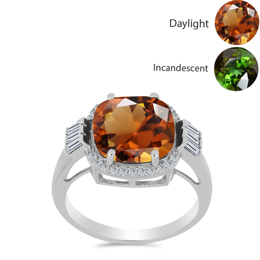 Strieborný Prsteň s Certifikovaný Anatólskym zultanitom pestovaný v laboratóriu a Bielym Zirkónom